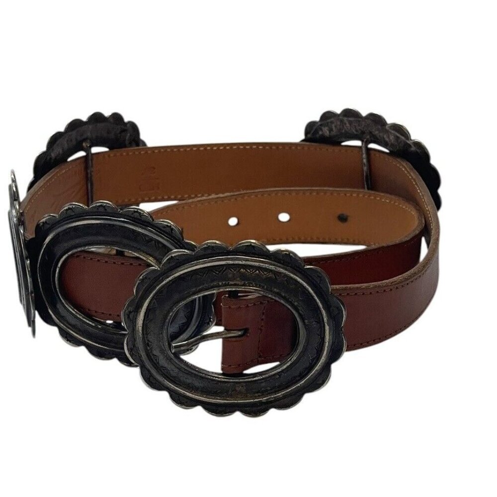 Zele Brown Italy Leather Silver Medium 30” Women's Belt